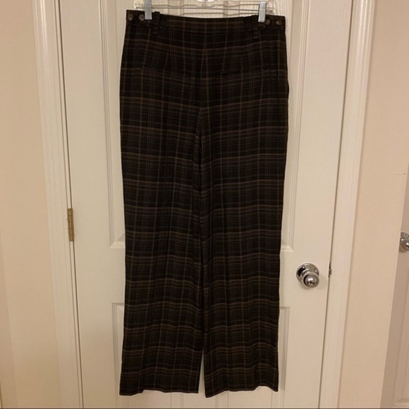 VINCE Classic Plaid Print Trousers in Black Size 8 - Picture 7 of 11